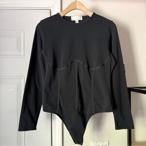 FLEUR DU MAL black organic cotton bustier corset style bodysuit